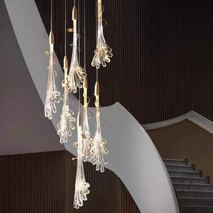 Oversized Flush Mount Clear Glass Water Splash Shape Pendant Chandelier for Bedside/Foyer/Living Room