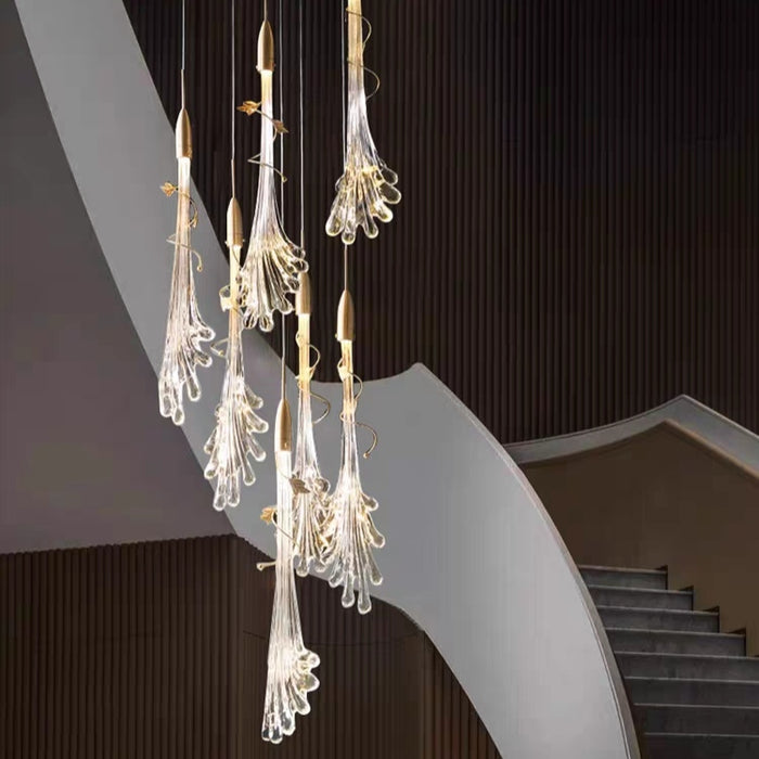 Oversized Flush Mount Clear Glass Water Splash Shape Pendant Chandelier for Bedside/Foyer/Living Room