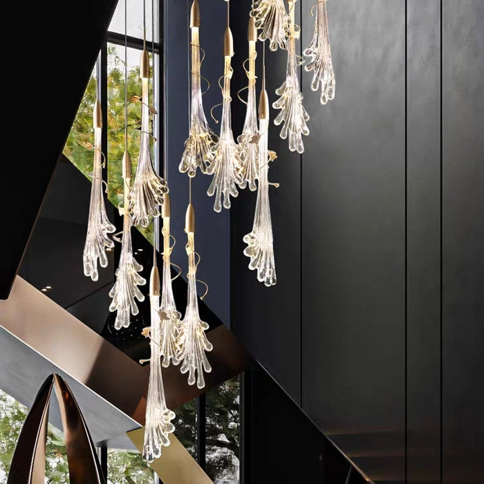 Oversized Flush Mount Clear Glass Water Splash Shape Pendant Chandelier for Bedside/Foyer/Living Room