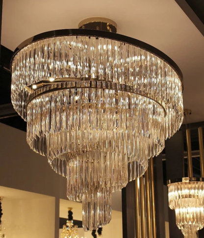 Oversized Multi-tier Spiral Crystal Pendnat Round Chandelier for Living/Dining Room/Bedroom