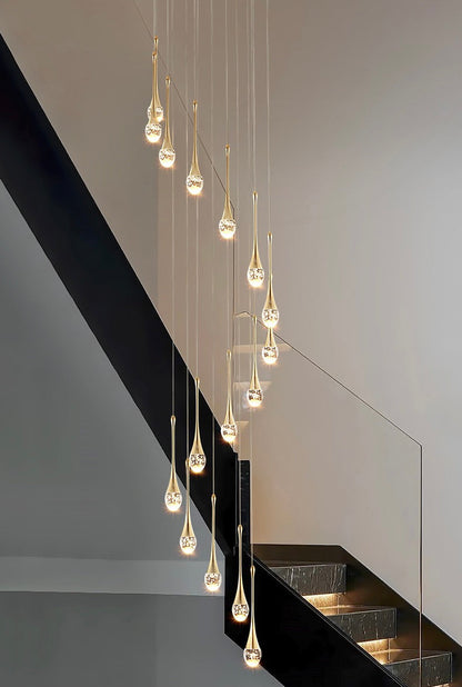 Extra Large Modern Crystal Waterdrops Shiny Chandelier Foyer Staircase Hotel High Ceiling Sloped Ceiling Lamp Entryway Lighting