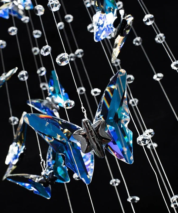 Extra Large Beautiful Wedding K9 Crystal Blue Butterfly Wedding Chandelier For Hotel Foyer Staircase/ Entrance Dining Hall Spiral Ceiling Light