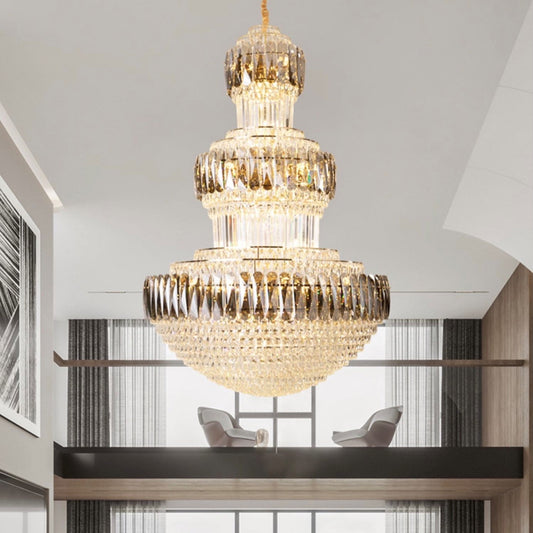 Golden Era Grand Cascade Fountain Smoky Gray&Clear Crystal Chandelier for High-ceiling