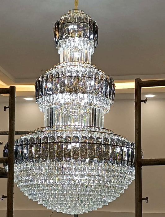 D 59" * H 86 " Real Pic of Extra Large Three Layers Crystal Chandelier For Hotel Staircase foyer living room wedding hallway entrance