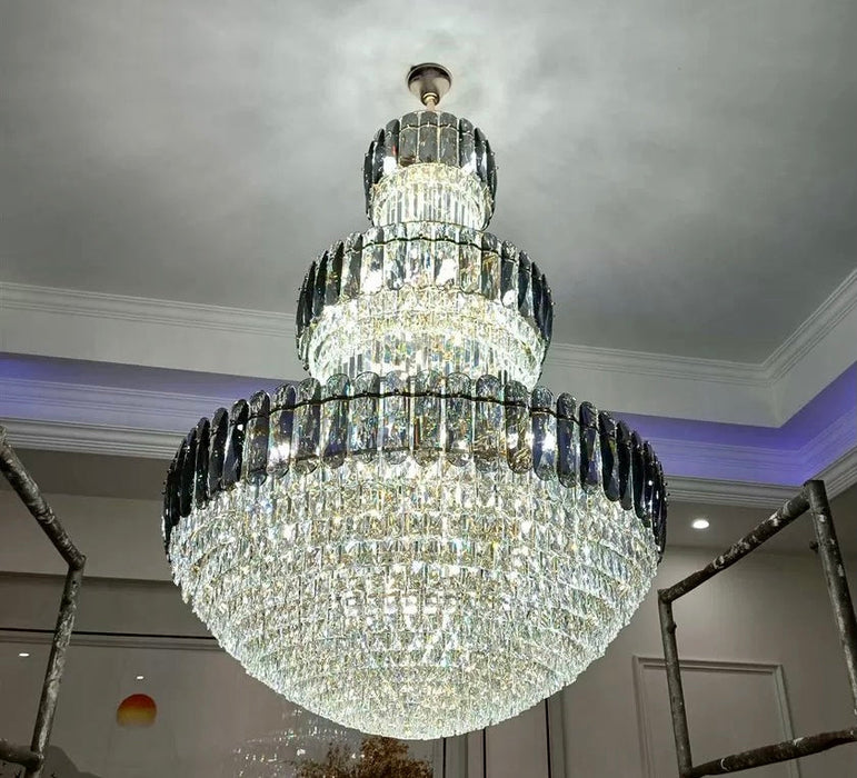 D 59" * H 86 " Real Pic of Extra Large Three Layers Crystal Chandelier For Hotel Staircase foyer living room wedding hallway entrance