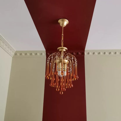 French Style Bedroom Small Creative Chandelier Vintage Romantic Warm Vibe Amber Waterdrop Light Fixture for Restaurant Dining Room Kids Room