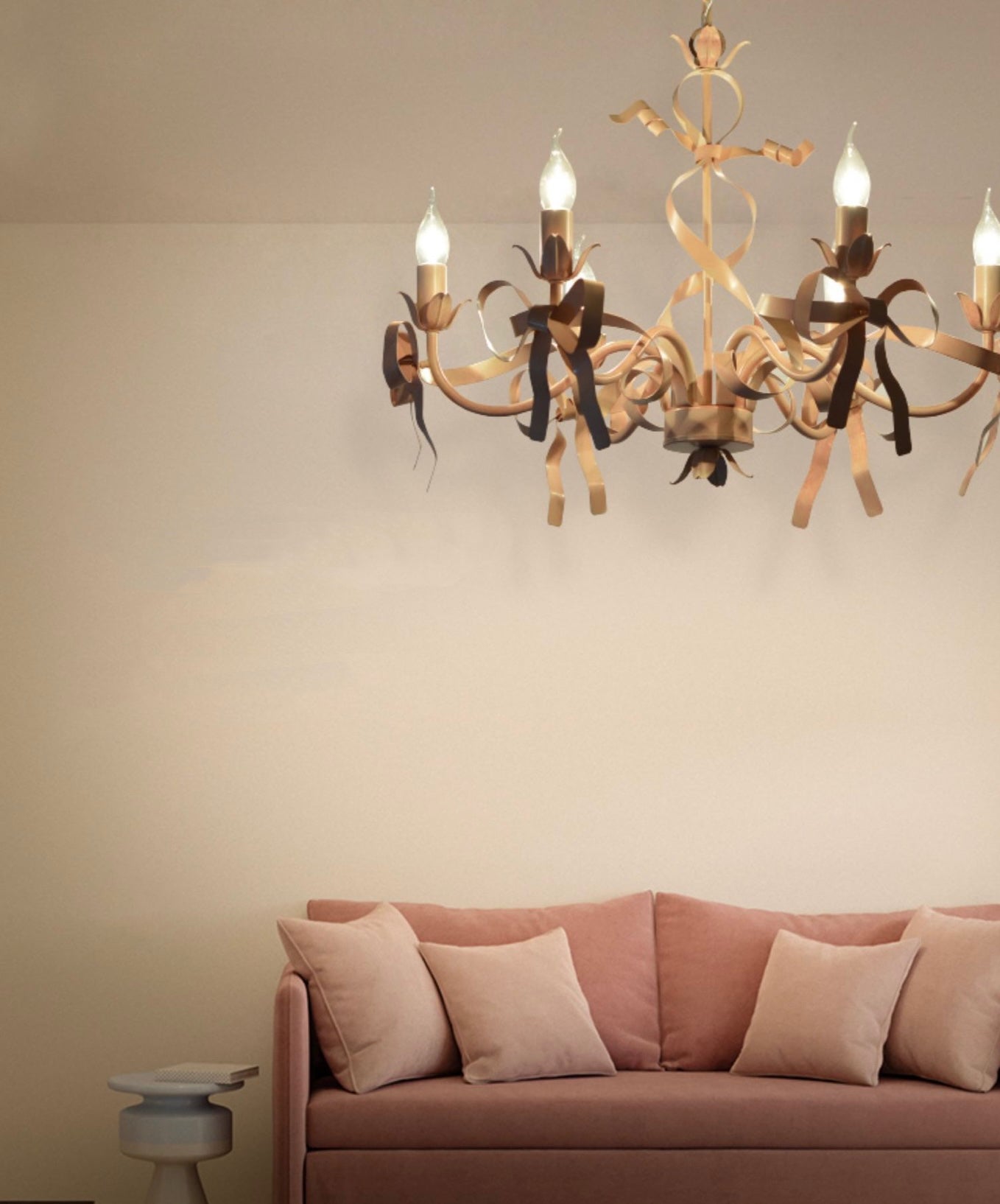 vintage stylish bow chandelier italian style elegant cute light fixture pinkish girls room nuresry kids room bedroom light fixture