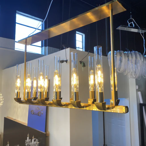 Rectangle Flush Mount Glass Shade Candle Pendant Light for Dining Room/Kitchen Island