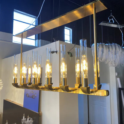 Rectangle Flush Mount Glass Shade Candle Pendant Light for Dining Room/Kitchen Island
