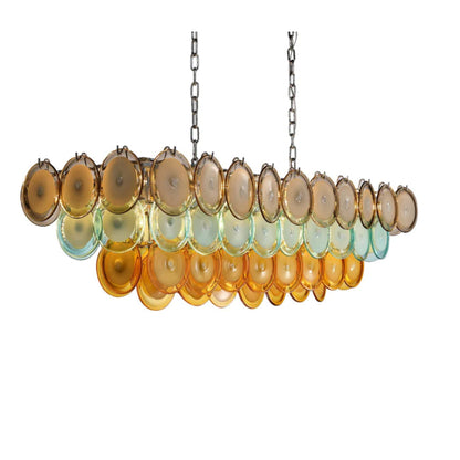 Lampada a sospensione moderna rettangolare a più livelli con lastre di vetro rotonde colorate per soggiorno/sala da pranzo