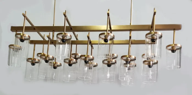Nordic Rectangle Metal Branch Clear Glass Shade Pendant Light for Dining Room