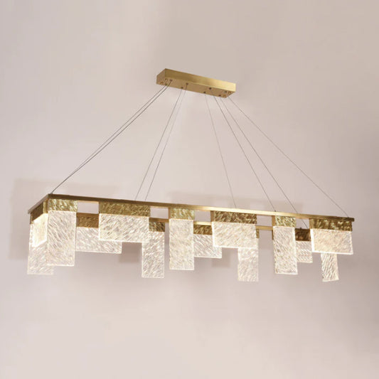 Aimee LED Rectangle Glass Chandelier,chandelier,chandeliers,pendant,crystal,metal,gold,luxury,light luxury,ceiling,long table,dining table,kitchen island,bar,kitchen bar,dining bar