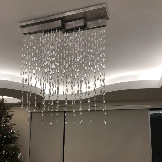 Modern Flush Mount Light Luxury Raindrop Crystal Pendant Light for Living/Dining Room/Foyer