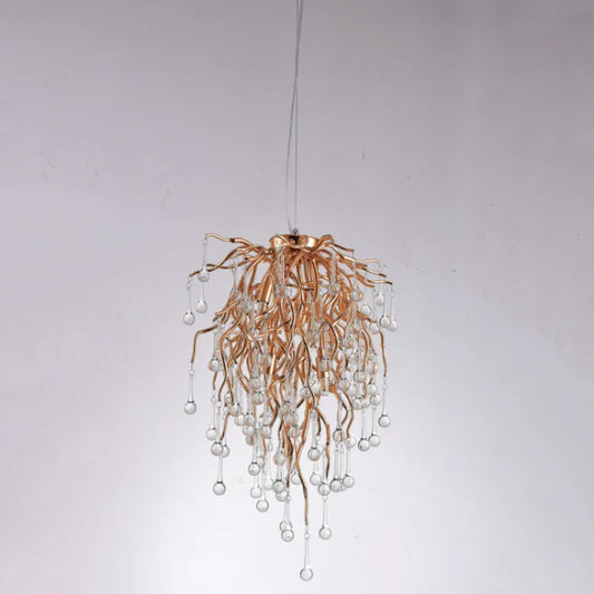 Livio 15 Branching Round Teardrop Pendant Light,chandeleir,chandeliers,branch,brass,copper,gold,crystal,round,ball,chain,adjustable,bedside,gold,luxury,light luxury,dining room,bar,kitchen island