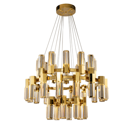 Lampadario moderno di lusso con pendenti in cristallo a strati rotondi per soggiorno/ingresso/ingresso