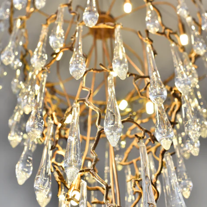 Extra Large Light Luxury Brass Branch Teardrop Crystal Pendant Chandelier for Living Room/Foyer/Entrys