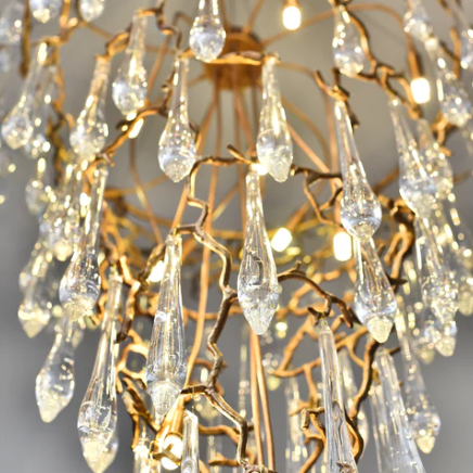 Extra Large Light Luxury Brass Branch Teardrop Crystal Pendant Chandelier for Living Room/Foyer/Entrys