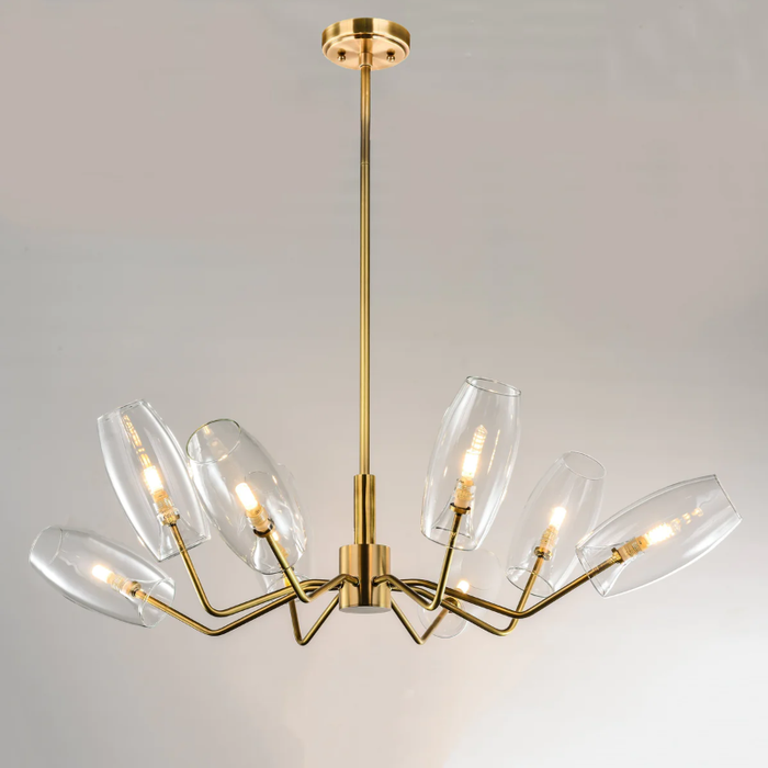 Amira Branching Glass Globe Chandelier,chandelier,chandeliers,glass,brass,gold,blacke,clear,smoke,cup,branch,ceiling,living room,dining room,home office,bar