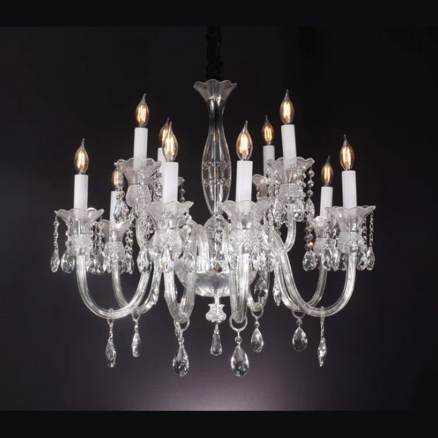 Traditional Candle Branch Raindrop Crystal Pendant Chandelier for Living/Dining Room/Entrys