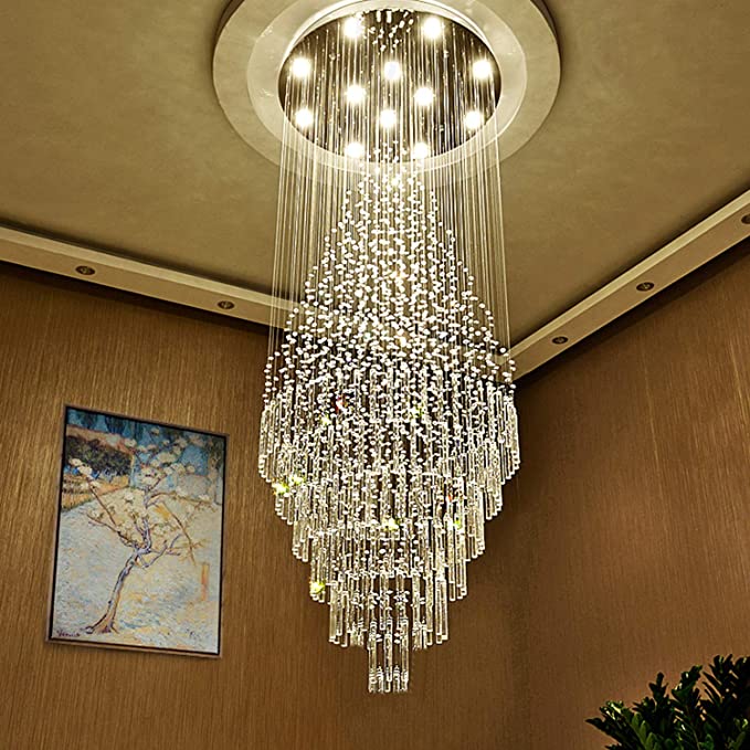 Extra Large Customization Foyer Crystal Chandelier Raindrop Crystal Flush Mount Ceiling Light Fixture For Hotel Entryway/ Staircase
