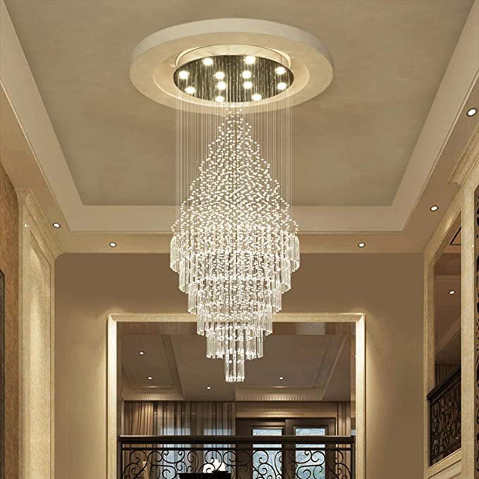 Oversized Customization D47.2"/ 4W*25 Foyer Crystal Chandelier Raindrop Crystal Flush Mount Ceiling Light Fixture For Hotel Resturant Entryway Staircase Lobby Hallway