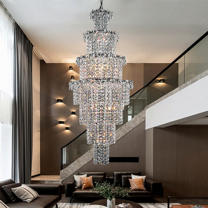 Large Multi-piece Crystal Chandelier Stylish Ceiling Light Fixture For Foyer Living Room Staircase