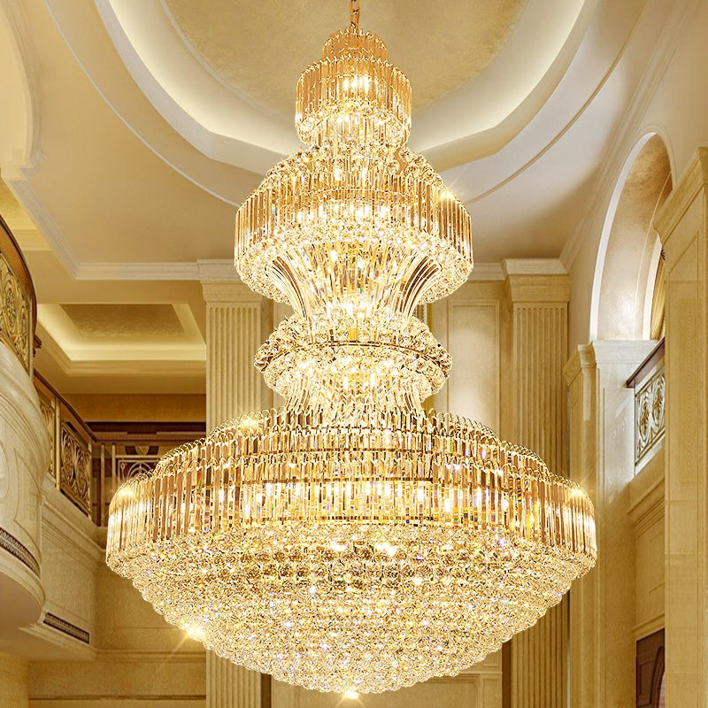 Luxury Extra Large Round Ceiling Lighting Fixture Stately Crystal Chandelier For Foyer Entryway/ Entrance