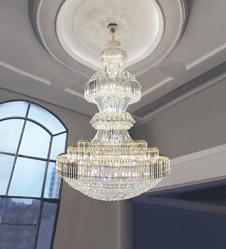 Luxury Extra Large Round Ceiling Lighting Fixture Stately Crystal Chandelier For Foyer Entryway/ Entrance