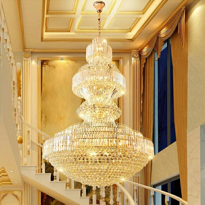 Luxury Extra Large Round Ceiling Lighting Fixture Stately Crystal Chandelier For Foyer Entryway/ Entrance