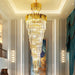 Luxury Gold Trimmed Long Crystal Chandelier Foyer Staircase Extra Large Ceiling Light Fixture