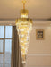 Luxury Gold Trimmed Long Crystal Chandelier Foyer Staircase Extra Large Ceiling Light Fixture