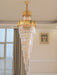 Luxury Gold Trimmed Long Crystal Chandelier Foyer Staircase Extra Large Ceiling Light Fixture