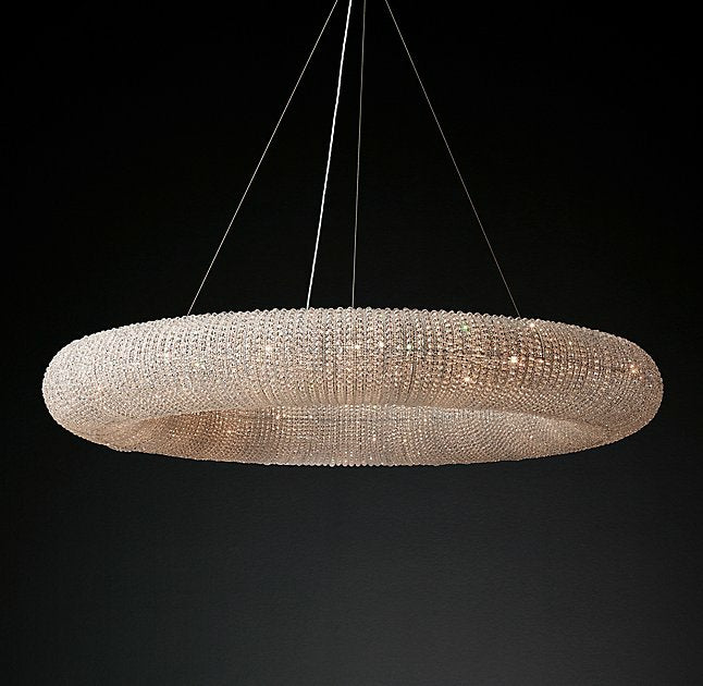 Luxury Living Room Crystal Ring Chandelier Round Pendant Light Fixture For Bedroom Decor In Silver/ Gold
