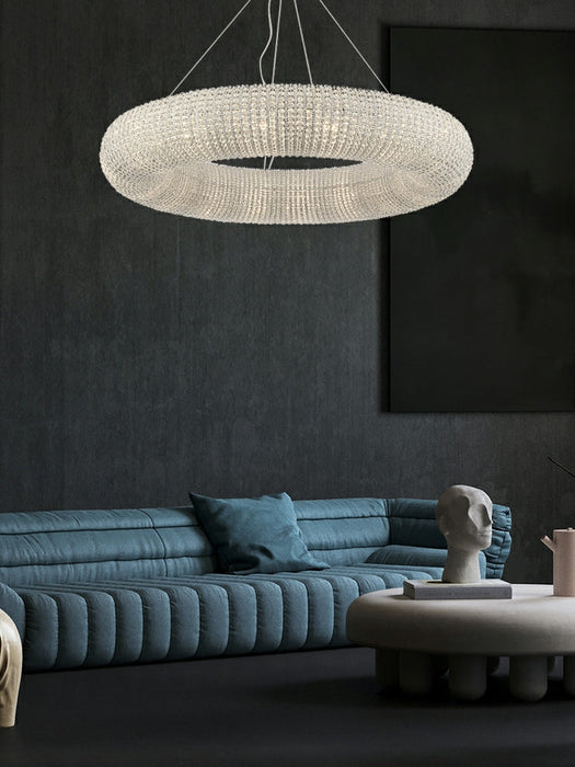 Luxury Living Room Crystal Ring Chandelier Round Pendant Light Fixture For Bedroom Decor In Silver/ Gold
