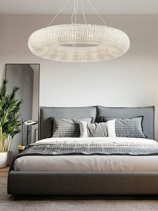 Luxury Living Room Crystal Ring Chandelier Round Pendant Light Fixture For Bedroom Decor In Silver/ Gold