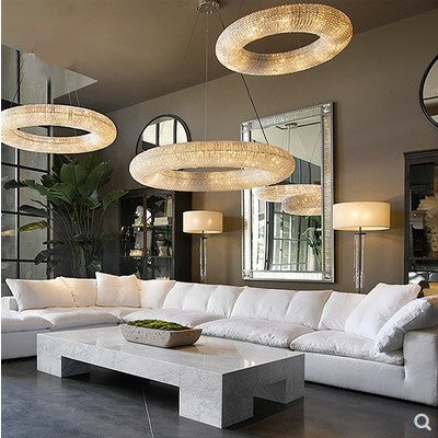Luxury Living Room Crystal Ring Chandelier Round Pendant Light Fixture For Bedroom Decor In Silver/ Gold
