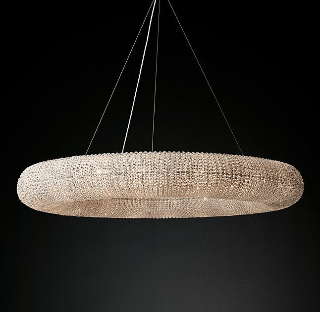 Luxury Living Room Crystal Ring Chandelier Round Pendant Light Fixture For Bedroom Decor In Silver/ Gold