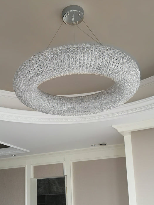 Luxury Living Room Crystal Ring Chandelier Round Pendant Light Fixture For Bedroom Decor In Silver/ Gold