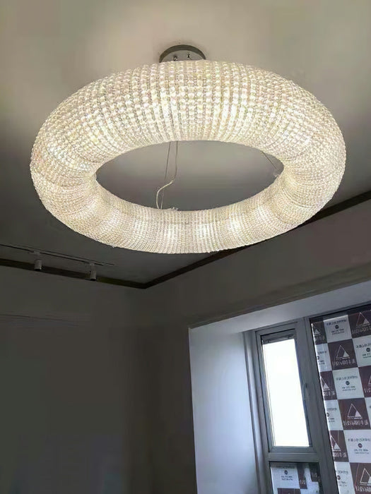 Luxury Living Room Crystal Ring Chandelier Round Pendant Light Fixture For Bedroom Decor In Silver/ Gold