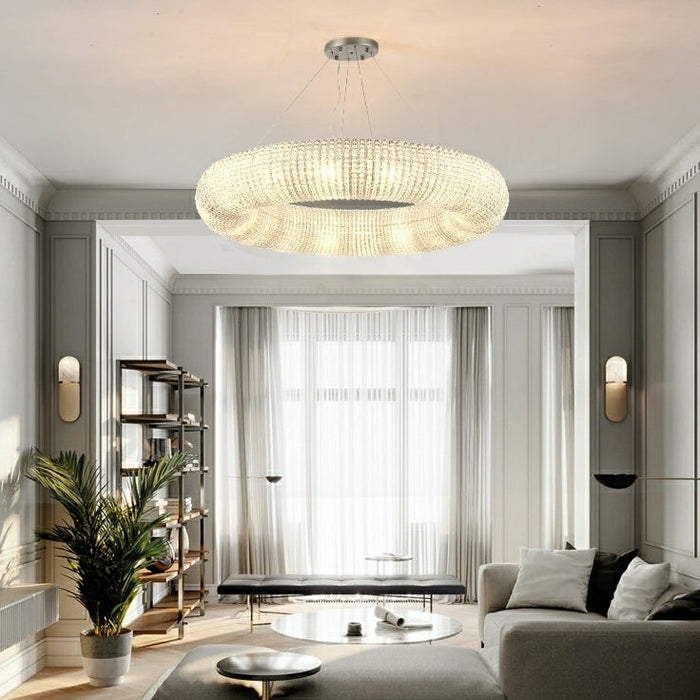 Luxury Living Room Crystal Ring Chandelier Round Pendant Light Fixture For Bedroom Decor In Silver/ Gold