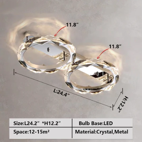 D24.4"*H12.2" chandelier,chandeliers,crystal,metal,rings,circle,round,ceiling,flush mount,multi-rings,living room,dining room,home office,bedroom,bar