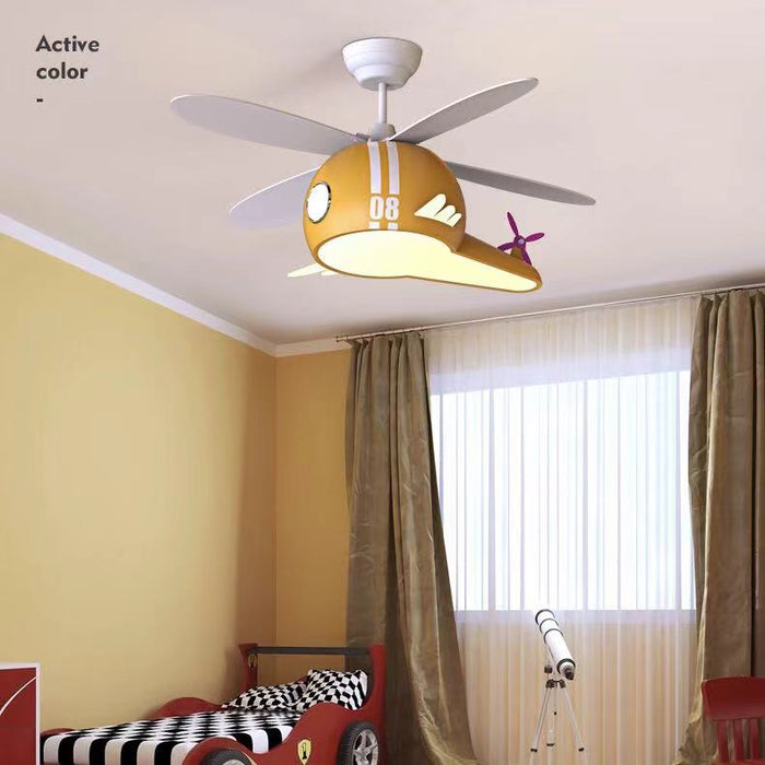 Macaron Children’s Airplane Fan Light Creative Cartoon Helicopter Ceiling Fan Bedroom Lamp
