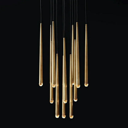 Minimalist Cool Metal Style Ceiling Light Fixture Foyer Pendant Chandelier In Gold Brass Finish Bar Dining Table Staircase