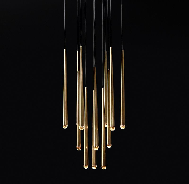 Minimalist Cool Metal Style Ceiling Light Fixture Foyer Pendant Chandelier In Gold Brass Finish Bar Dining Table Staircase