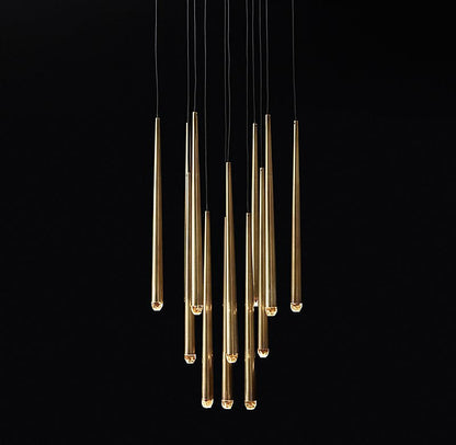 Minimalist Cool Metal Style Ceiling Light Fixture Foyer Pendant Chandelier In Gold Brass Finish Bar Dining Table Staircase