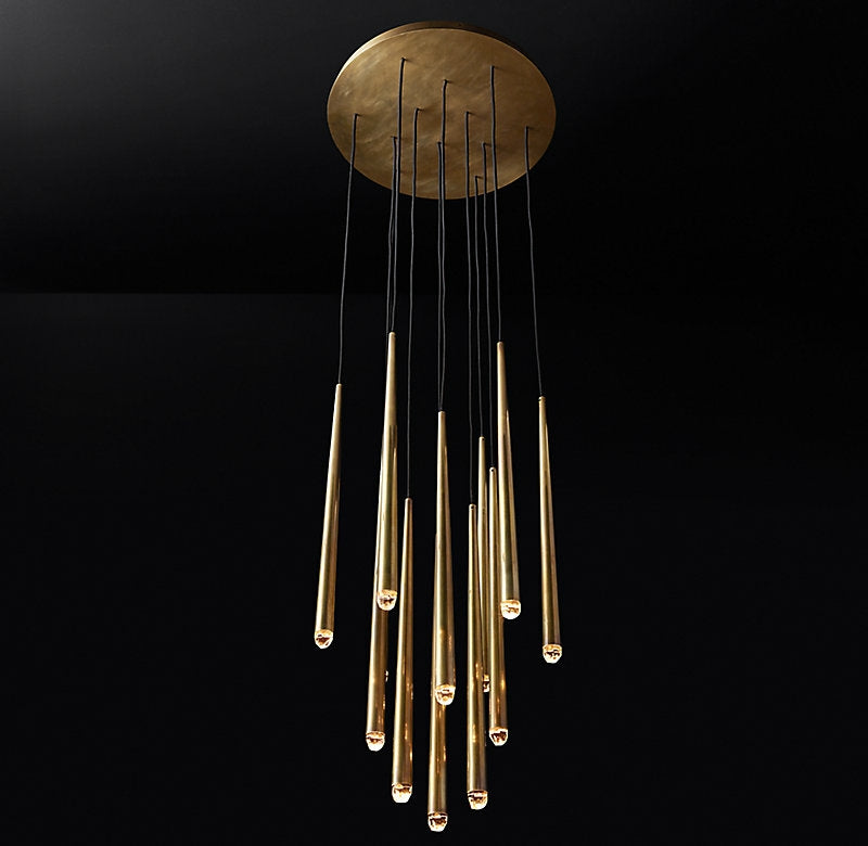 Minimalist Cool Metal Style Ceiling Light Fixture Foyer Pendant Chandelier In Gold Brass Finish Bar Dining Table Staircase