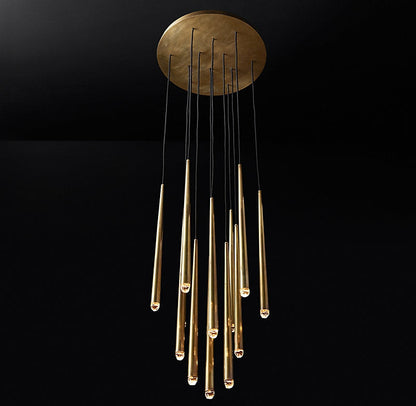 Minimalist Cool Metal Style Ceiling Light Fixture Foyer Pendant Chandelier In Gold Brass Finish Bar Dining Table Staircase