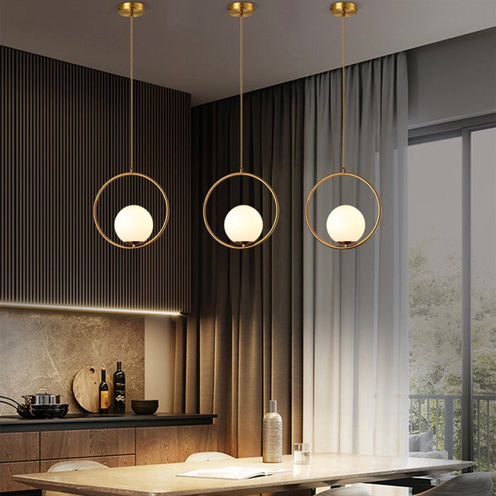 Modern Pure Copper Dining Room Ceiling Light Simple Stylish Ball Bedroom Pendant Lamp