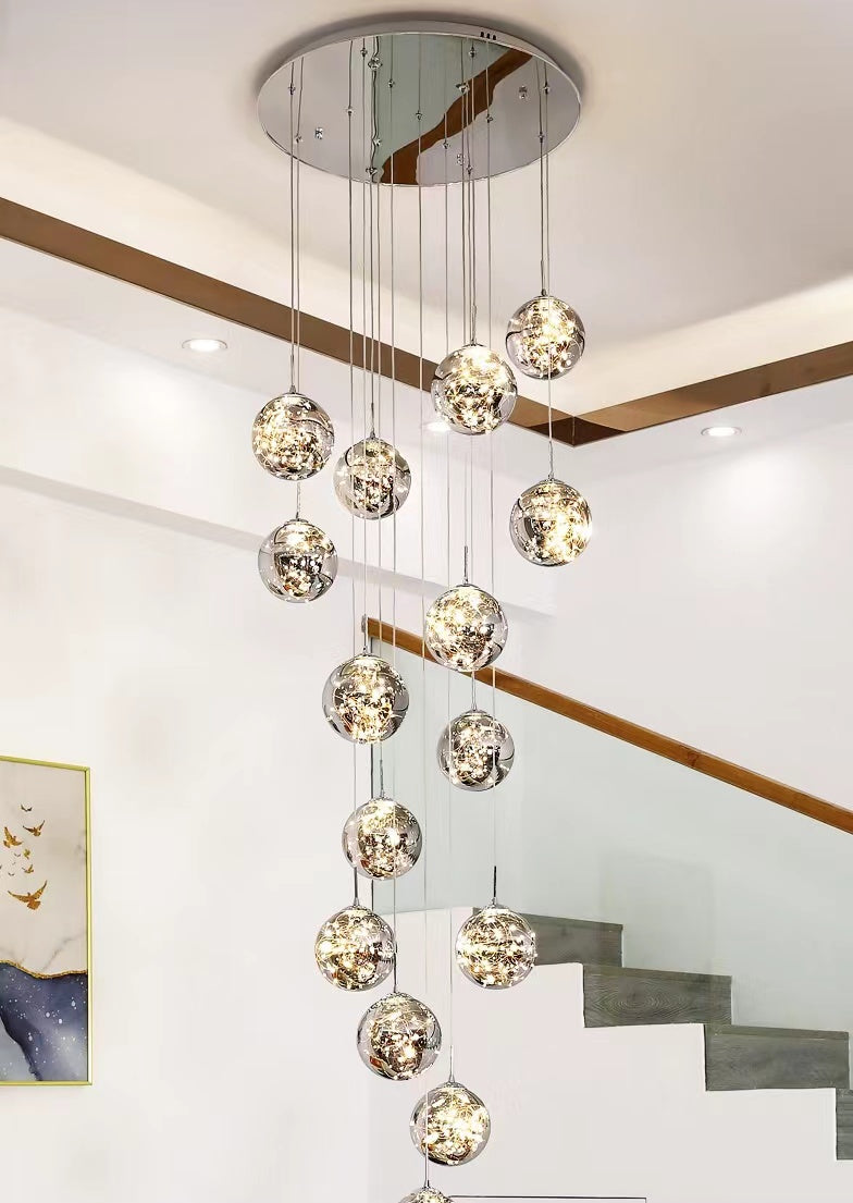 Extra Large 78.8''-197'' Adjustable Customization Modern Starlight Globe Chandelier for Hotel Foyer Hall Crystal Clear Glass Ball Light Moonlight Decoration Living Room High Ceiling Office Light Fixture