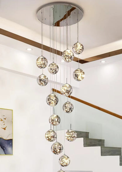 Extra Large 78.8''-197'' Adjustable Customization Modern Starlight Globe Chandelier for Hotel Foyer Hall Crystal Clear Glass Ball Light Moonlight Decoration Living Room High Ceiling Office Light Fixture